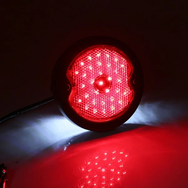 12v Black Round Motorcycle Tail Light LED with Number Plate Illuminator Red Lens - Image 2