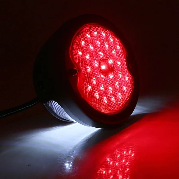 12v Black Round Motorcycle Tail Light LED with Number Plate Illuminator Red Lens - Image 4