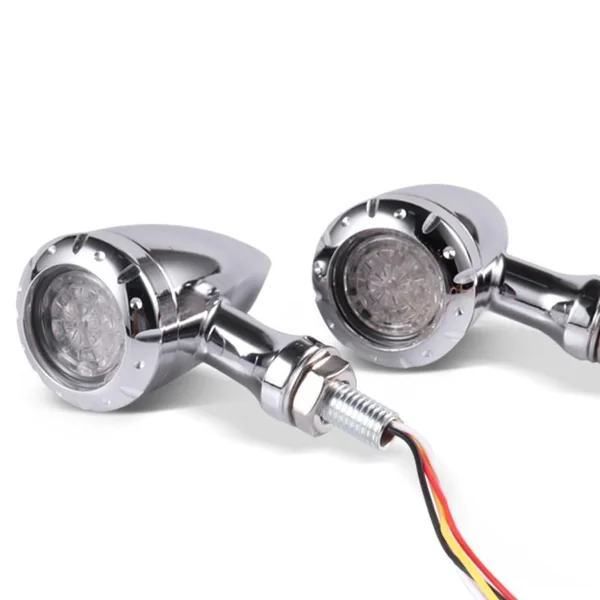 12V LED Metal Chrome Bullet Style Indicator Set - Image 2