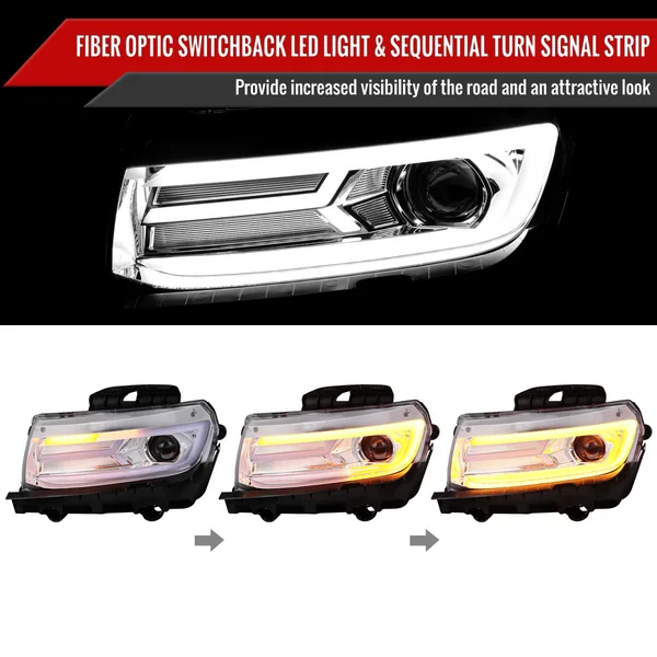 5th Gen Camaro Projector Headlights w/ LED Bar, Chrome Housing2014-2015 Camaro w/o HID Headlights - Image 4