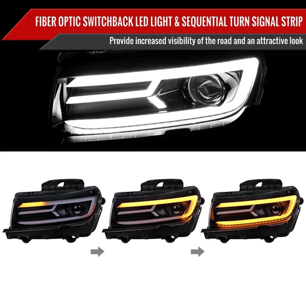 5th Gen Camaro Projector Headlights w/ LED Bar, Gloss Black Housing w/ Smoked Lens2014-2015 Camaro w/o HID Headlights - Image 4