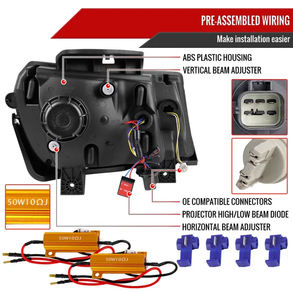5th Gen Camaro Projector Headlights w/ LED Bar, Gloss Black Housing w/ Smoked Lens2014-2015 Camaro w/o HID Headlights - Image 5