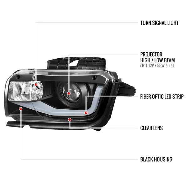 5th Gen Camaro Projector Headlights w/ LED Bar, Matte Black Housing2010-2013 Camaro w/o HID Headlights - Image 8
