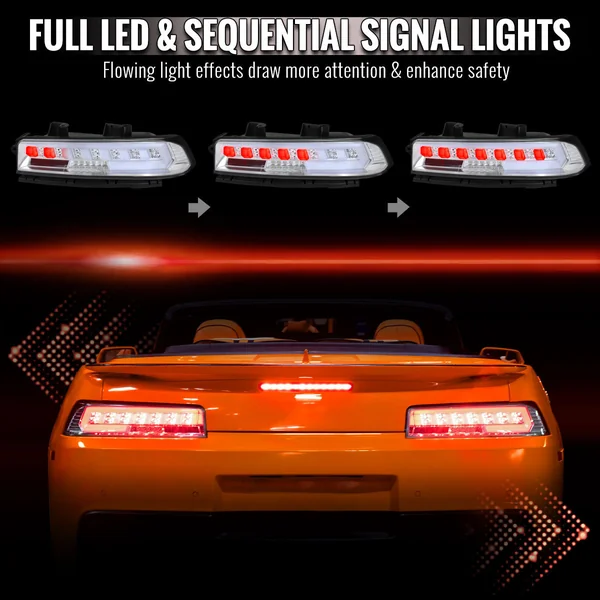 5th Gen Camaro Red LED Sequential Tail Lights, Chrome Housing2014-2015 Camaro w/ Factory LED Tail Lights - Image 6