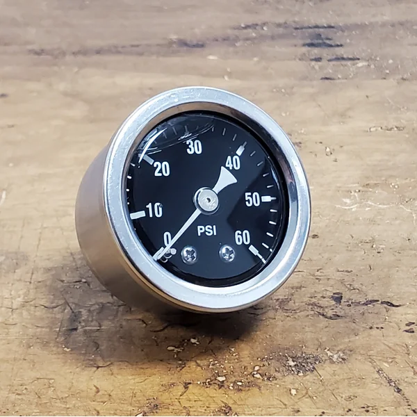 60 psi Motorcycle Oil Pressure Gauge - Shock Proof and Liquid Filled with 1/8” NPT Fitting for Harleys - Black Gauge Face