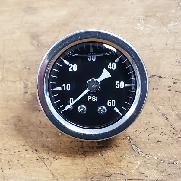 60 psi Motorcycle Oil Pressure Gauge - Shock Proof and Liquid Filled with 1/8” NPT Fitting for Harleys - Black Gauge Face - Image 2