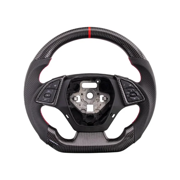 6th Gen Camaro Carbon Fiber Steering Wheel w/ Button Cover, Perforated Leather Grips2016-2024 Camaro