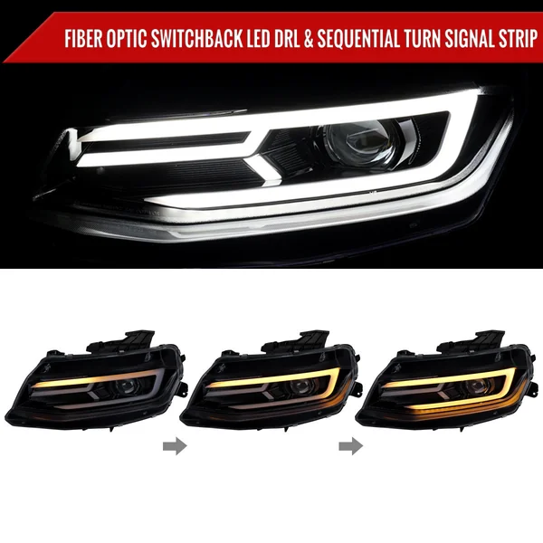 6th Gen Camaro Projector Headlights w/ LED Bar & Sequential Turn Signal, Chrome Housing w/ Smoked Lens2016-2018 Camaro w/o HID Headlights - Image 5