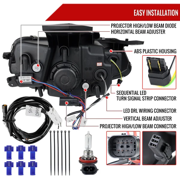 6th Gen Camaro Projector Headlights w/ LED Bar & Sequential Turn Signal, Chrome Housing w/ Smoked Lens2016-2018 Camaro w/o HID Headlights - Image 6