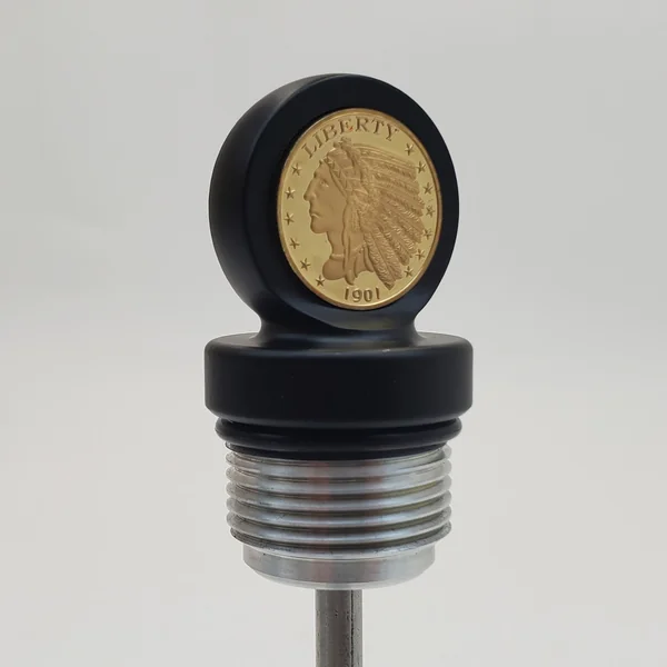 Aeromach CI-1048BX Matte Black Billet Oil Dipstick With Chrome, Gold or Antique Nickel Coin - Fits 2020+ Indian Challenger & Pursuit Models with 108" PowerPlus Engine - Made in USA - Image 2
