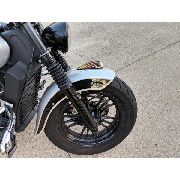 Aeromach® CI-1062 War Bonnet Indian Head LED Fender Light for Indian Scout Front Fender and Custom Use - Amber LED with Yellow Lens - Image 2