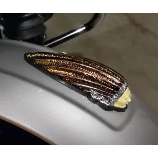 Aeromach® CI-1062 War Bonnet Indian Head LED Fender Light for Indian Scout Front Fender and Custom Use - Amber LED with Yellow Lens - Image 4