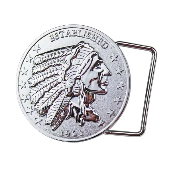 Aeromach® CI-6000C Indian Head Coin Metal Belt Buckle "Established 1901" - Chrome