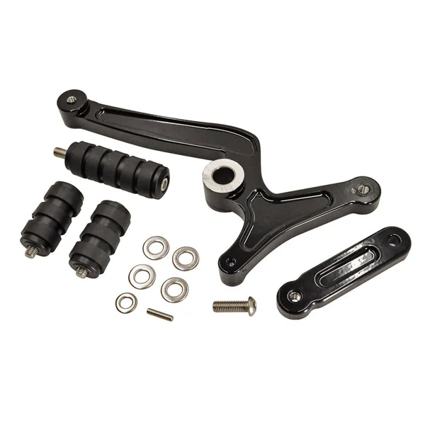 Aeromach® Heel-Toe Shift Lever Controls w/ Matching Brake Pedal Peg (Includes extension arm if using OEM or aftermarket floorboards)- Gloss Black - Fits 2015-2024 Indian® Scout - Made in USA