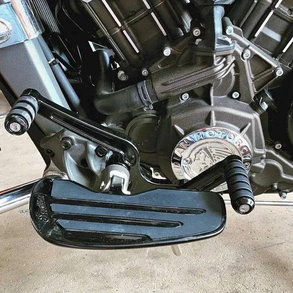 Aeromach® Heel-Toe Shift Lever Controls w/ Matching Brake Pedal Peg (Includes extension arm if using OEM or aftermarket floorboards)- Gloss Black - Fits 2015-2024 Indian® Scout - Made in USA - Image 4
