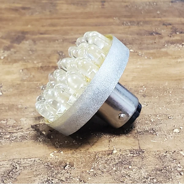 Amber LED Harley Motorcycle Turn Signal/Marker Light Bulb with 1156 Single Contact Socket for 12 Volt Systems – 31 LED Cluster – Vibration Resistant / Water Proof – SOLD INDIVIDUALLY