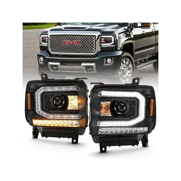 ANZO Plank Style Projector Headlights, Black Housing, Clear Lens w/Sequential Amber Signals2016-2018 GMC Sierra 1500