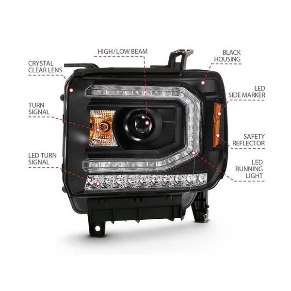 ANZO Plank Style Projector Headlights, Black Housing, Clear Lens w/Sequential Amber Signals2016-2018 GMC Sierra 1500 - Image 4