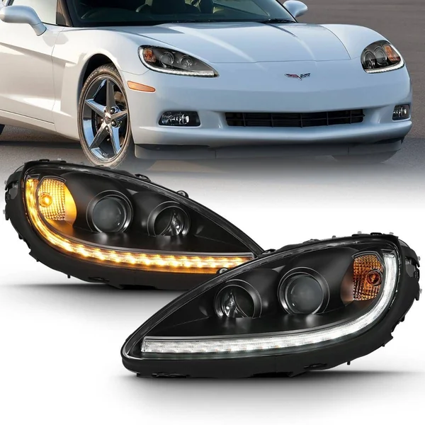 ANZO Projector Plank Style Switchback Headlights, Black Housing, Clear Lens2005-2013 C6 Corvette - Image 2