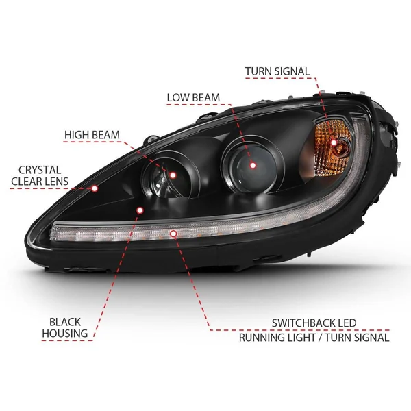 ANZO Projector Plank Style Switchback Headlights, Black Housing, Clear Lens2005-2013 C6 Corvette - Image 3
