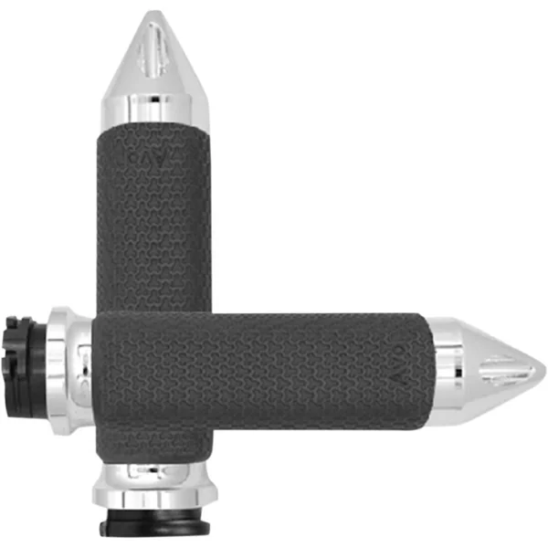 Avon Spiked Memory Foam Grips for Harley Dual Cable - Chrome - Image 2