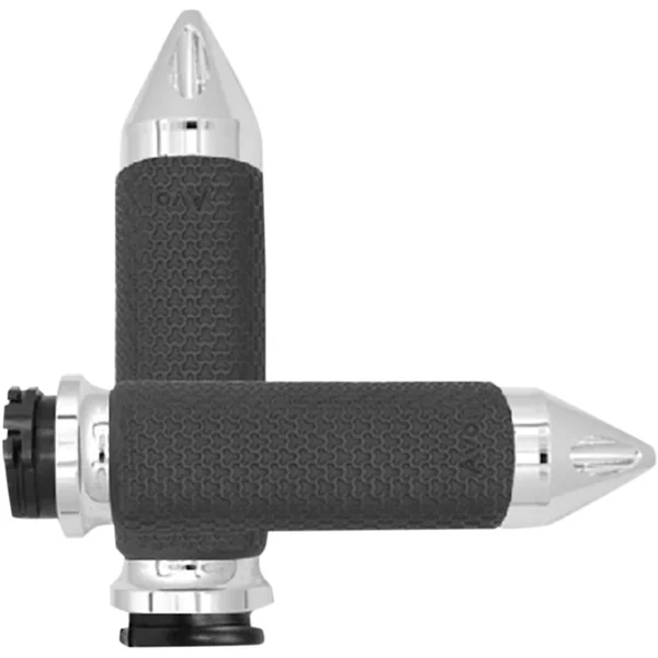 Avon Spiked Memory Foam Grips for Harley Dual Cable - Chrome - Image 3