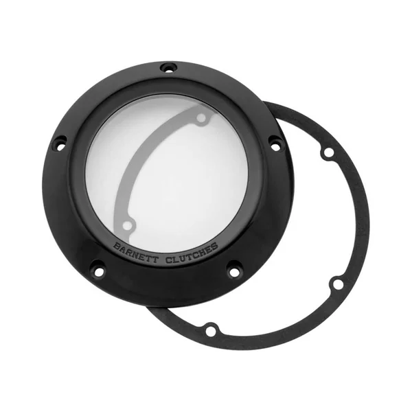 Barnett® Scorpion™ Derby Cover in Clear/Black for 2007-2018 Harley Big Twin (Except 2018 FLSB, 2016-2018 Dressers, 2015 FLHTCUL / FLHTKL) models 343-30-44013