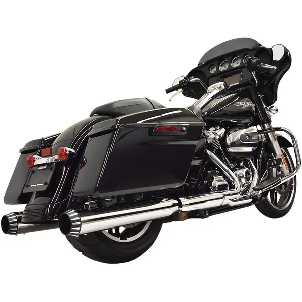 Bassani 4" Quiet DNT Mufflers for 2017-2023 Harley Touring -Chrome w/ Black End Caps