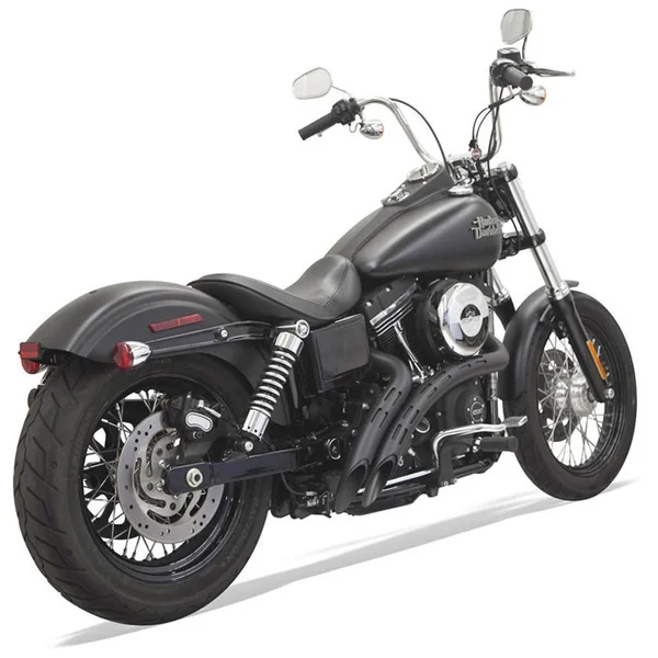 Bassani Radial Sweepers Exhaust for Harley Softail & Dyna - Black / Black Slotted Shields