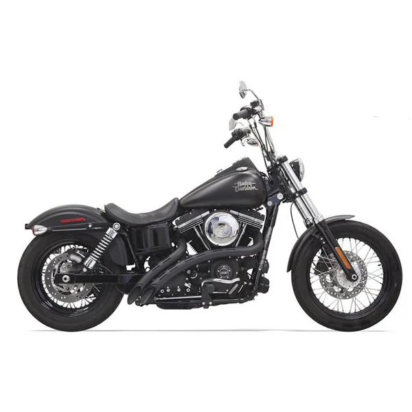 Bassani Radial Sweepers Exhaust for Harley Softail & Dyna - Black / Black Slotted Shields - Image 2