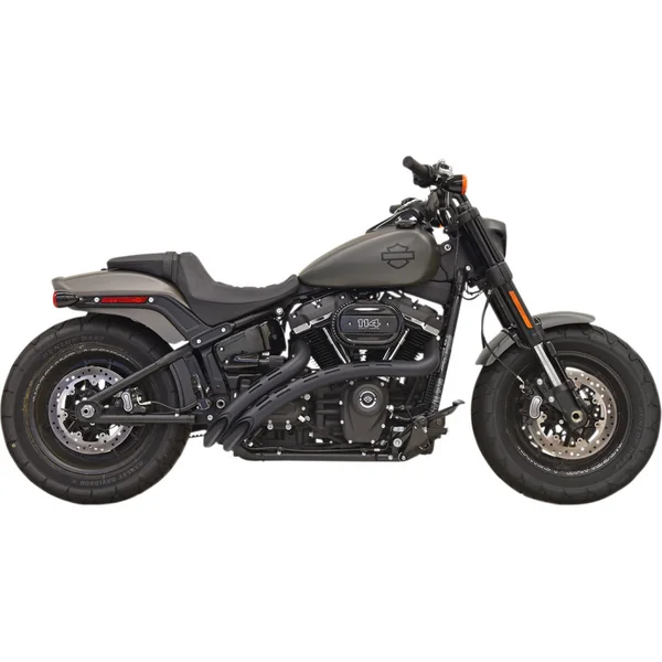 Bassani Sweeper Radius Exhaust for 2018-2026 Harley Softails - Black with Slotted Shields
