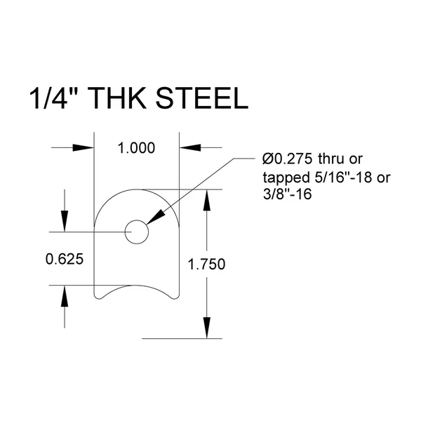 Billet Proof® Coped Mounting Tab - 1/4” Thick Mild Steel - 3/8"-16 Thread - Made In The USA - Image 2
