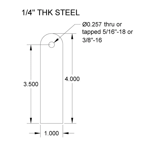 Billet Proof® Cut-To-Length Mounting Tab - 1/4” Thick Mild Steel - 3/8"-16 Thread - Made In The USA - Image 2