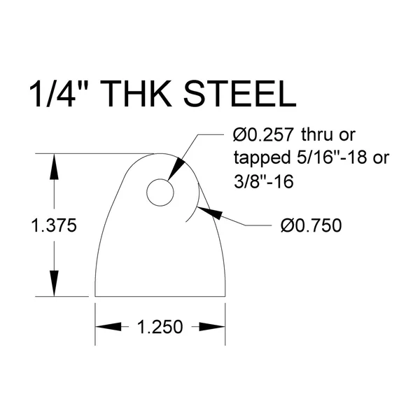 Billet Proof® Medium Mounting Tab - 1/4” Thick Mild Steel - 3/8"-16 Thread - Made In The USA - Image 2