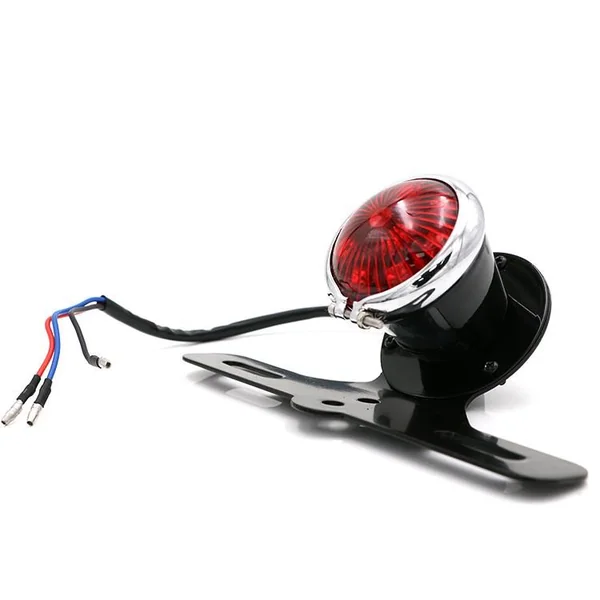 Black LED Tail Light With Red Lens Chrome Rim and Number Plate Bracket - Image 2