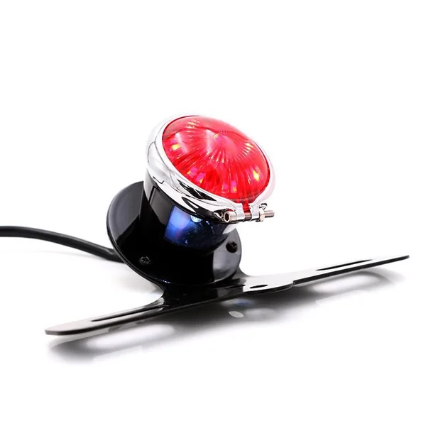 Black LED Tail Light With Red Lens Chrome Rim and Number Plate Bracket - Image 5