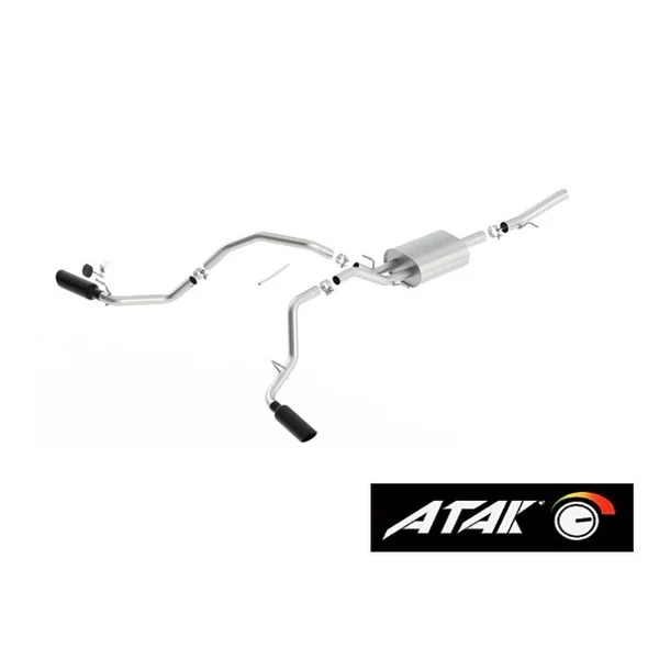 Borla 2.75" ATAK Cat-Back Single Exhaust System w/ Dual Rear Exit, 4" Black Chrome Tips2014-2018 Silverado & GMC Sierra 1500 5.3L Regular Cab, Standard Bed