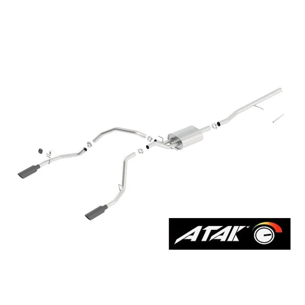 Borla 2.75" ATAK Cat-Back Single Exhaust w/ Dual Rear Exit, 4" Black Chrome Tips2014-2018 Silverado & GMC Sierra 1500 5.3L Extended Cab Standard Bed, Crew Cab Short Bed