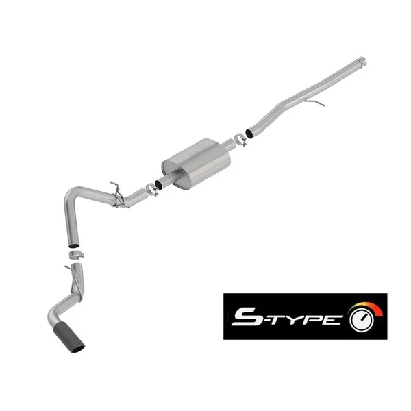 Borla 3" S-Type Cat-Back Single Exhaust w/ Factory Side Exit, 4" Black Chrome Tips2019-2026 Silverado & GMC Sierra 1500 4.3L, 5.3L
