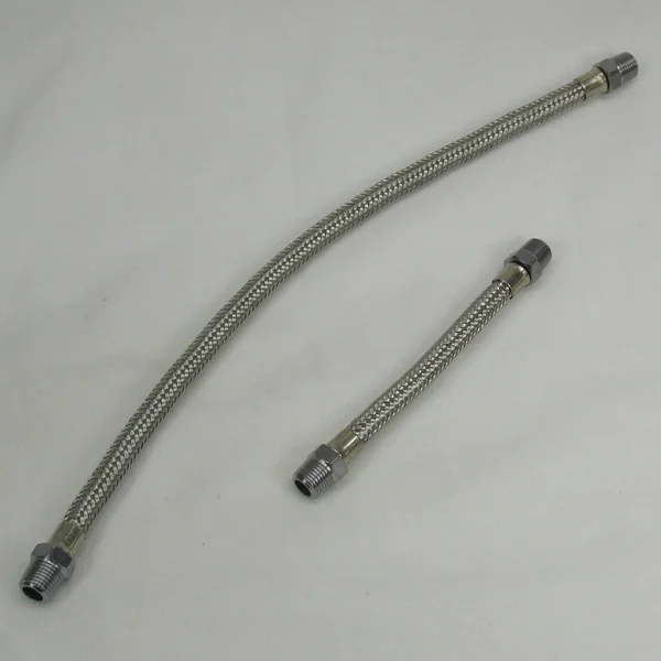 Braided Stainless Steel Rocker Box Oil Line Hose Kit for 1966-1984 Harley Big Twin Shovelhead - 1/8"-27 NPT Fitting - Replaces HD Part # 62783-66A & 62785-66A - Motorcycle Bobber Chopper