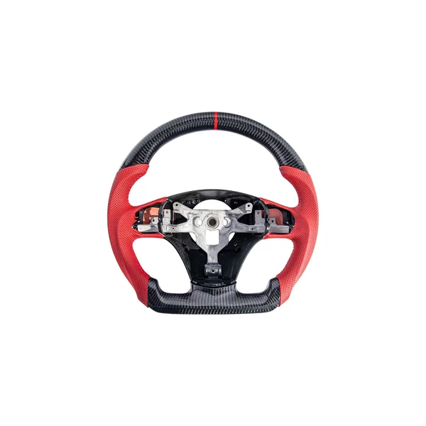 C6 Corvette Carbon Fiber Steering Wheel w/o Button Cover, Red Perforated Leather Grips2005-2013 Corvette
