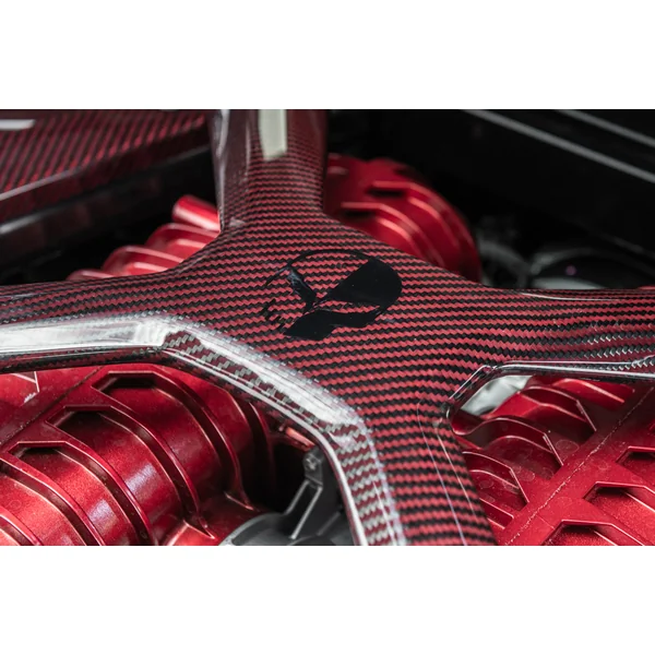 C8 Corvette X-Brace w/ Jake Skull Logo. Red Carbon Fiber2020-2026 C8 Corvette Coupe - Image 4