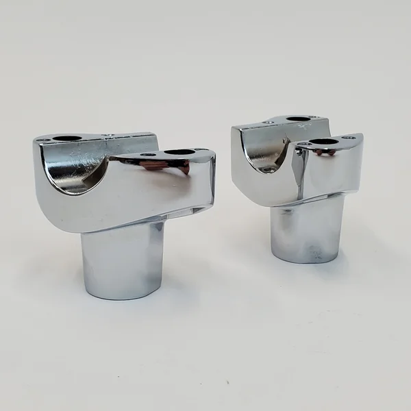Chrome 1-3/4” Lower Riser Clamps for 1974-Up Harley Narrow Glide FX, FXR, Dyna FXD & Sportster XL Models - Threaded for 1/2-13 Mounting Bolts - Replaces HD# 56116-82A & 56117-82A