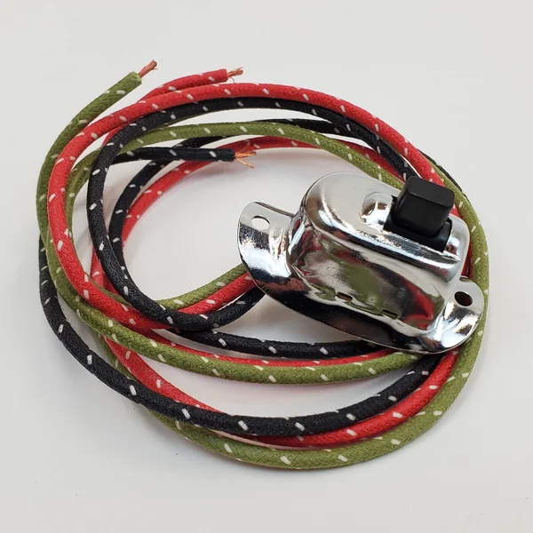 Chrome 3-Position Directional Handlebar Mounted Toggle Switch for 1950-1971 Harley FL Big Twin Models - Three Cloth-Covered Red, Green & Black Wires - Made in USA