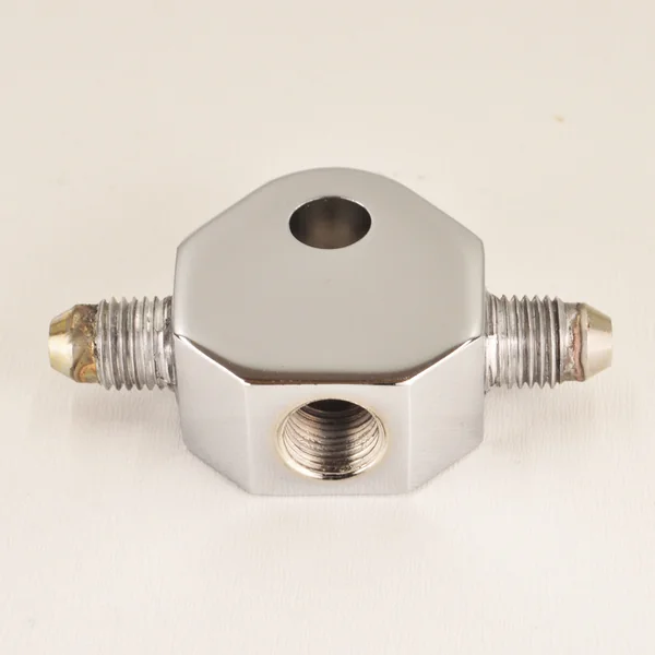Chrome Brake Tee - 3/8"-24 NPT Center Port with 3/8-24" Side Ports & 5/16" ID Mounting Hole - Perfect For Adding A Brake Light Pressure Switch - Image 2