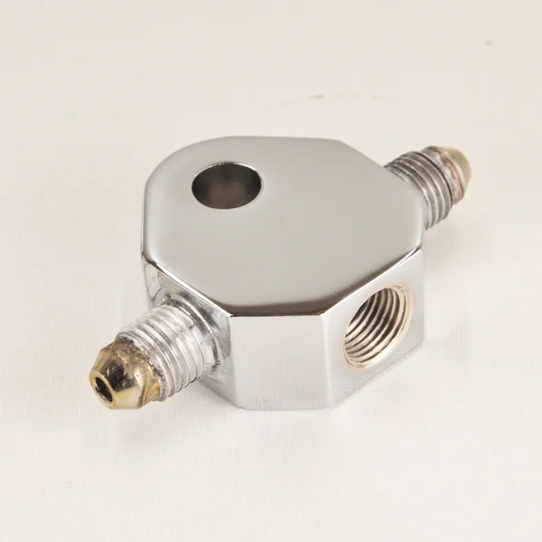 Chrome Brake Tee - 3/8"-24 NPT Center Port with 3/8-24" Side Ports & 5/16" ID Mounting Hole - Perfect For Adding A Brake Light Pressure Switch - Image 3