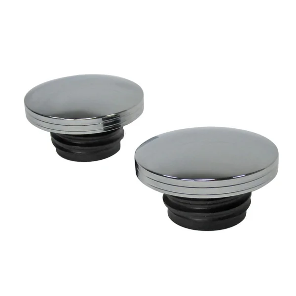 Chrome DOMED Vented LEFT AND RIGHT Side Fat Bob Gas Caps - Billet Aluminum, For 1982-Up Harley Davidson 2-Piece Fat Bob Tanks, Sold As A Pair