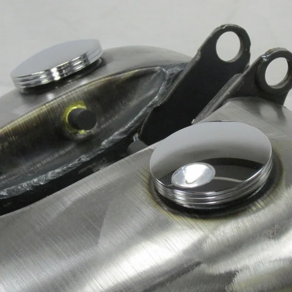 Chrome DOMED Vented LEFT AND RIGHT Side Fat Bob Gas Caps - Billet Aluminum, For 1982-Up Harley Davidson 2-Piece Fat Bob Tanks, Sold As A Pair - Image 2