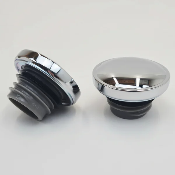 Chrome OEM Style Vented & Non-Vented Dual Gas Caps Set for 1982-1999 Harley Softail Fat Bob with Split 2-Piece Gas Tanks - SOLD AS A SET - Left and Right Hand Thread - Replaces HD# 61272-92A - Image 3