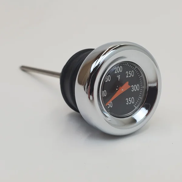 Chrome Oil Tank Dipstick w/Oil Temperature Gauge - Black Gauge Face - Fits 1970-1984 FL 4 spd, 1971-1985 FX, 1980-1991 Tour Glide FLT, 1982-1994 FXR & 1970-1978 Sportster XLCH - Replaces HD# 62666-87T